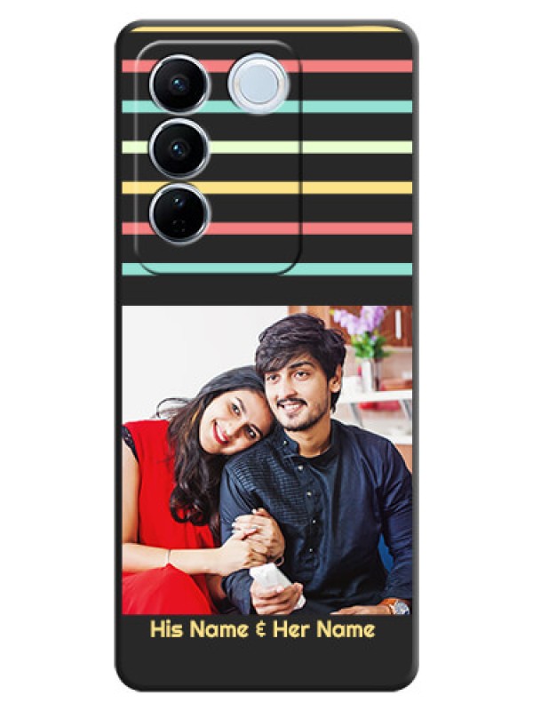 Custom Color Stripes with Photo and Text on Photo on Space Black Soft Matte Mobile Case - Vivo V27 Pro