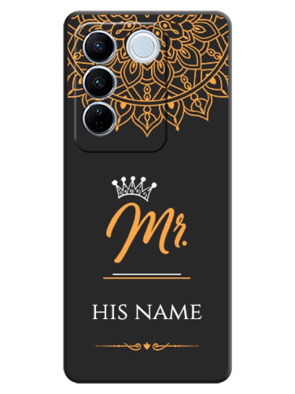 Custom Mr Name with Floral Design  on Personalised Space Black Soft Matte Cases - Vivo V27 Pro