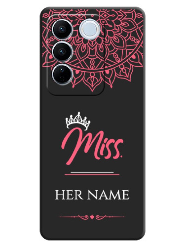 Custom Mrs Name with Floral Design on Space Black Personalized Soft Matte Phone Covers - Vivo V27 Pro