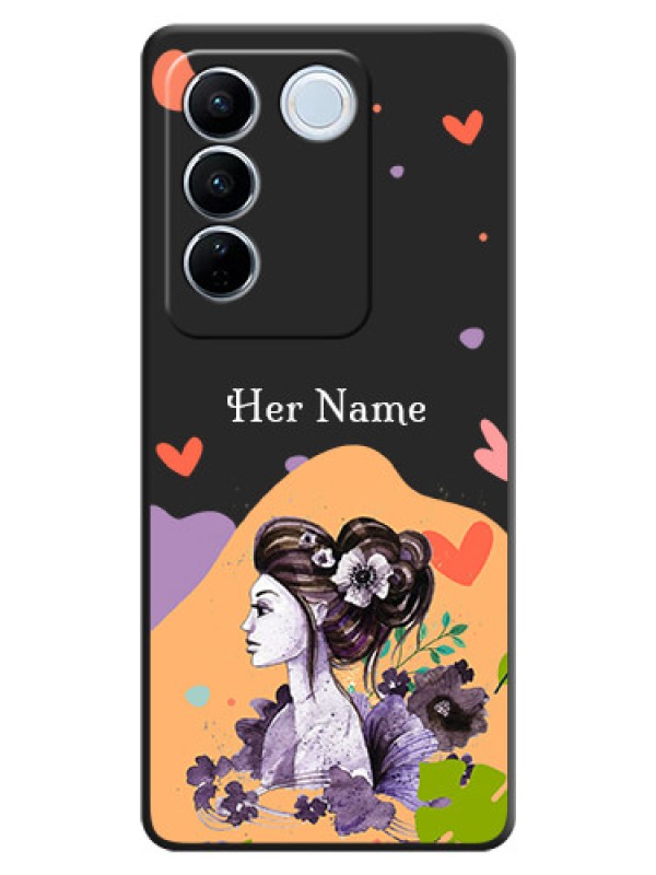 Custom Namecase For Her With Fancy Lady Image On Space Black Personalized Soft Matte Phone Covers -Vivo V27 Pro