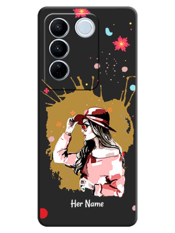 Custom Mordern Lady With Color Splash Background With Custom Text On Space Black Personalized Soft Matte Phone Covers -Vivo V27 Pro