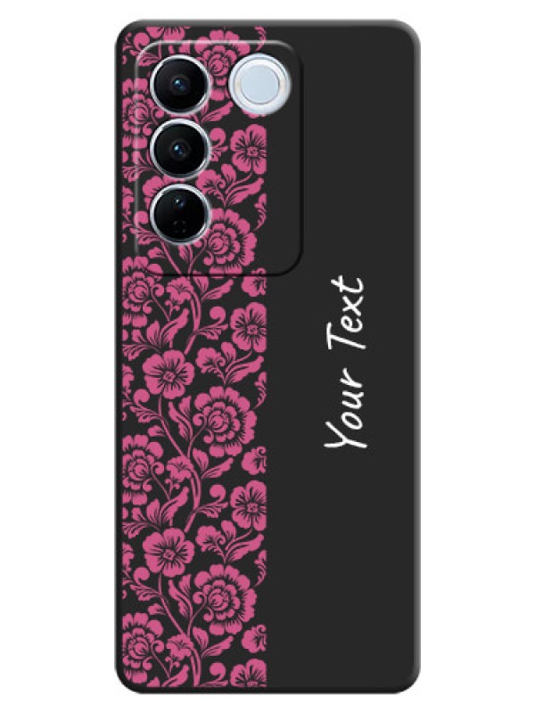 Custom Pink Floral Pattern Design With Custom Text On Space Black Personalized Soft Matte Phone Covers -Vivo V27 Pro