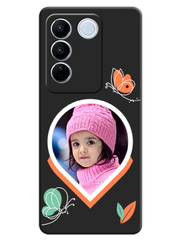 Custom Upload Pic With Simple Butterly Design On Space Black Personalized Soft Matte Phone Covers -Vivo V27 Pro