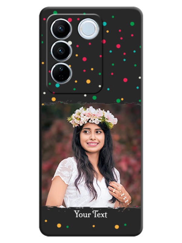 Custom Multicolor Dotted Pattern with Text on Space Black Custom Soft Matte Phone Back Cover - Vivo V27