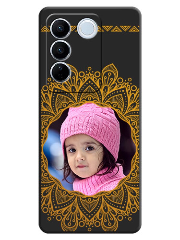 Custom Round Image with Floral Design on Photo on Space Black Soft Matte Mobile Cover - Vivo V27