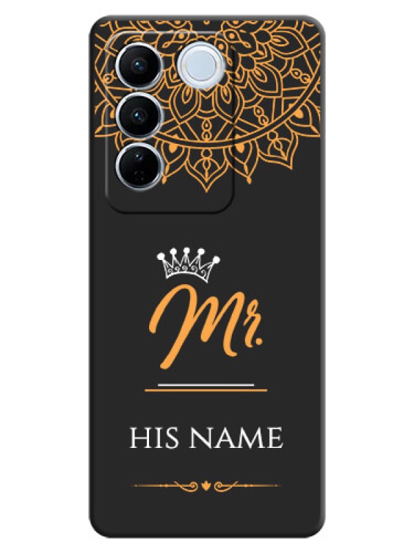 Custom Mr Name with Floral Design  on Personalised Space Black Soft Matte Cases - Vivo V27