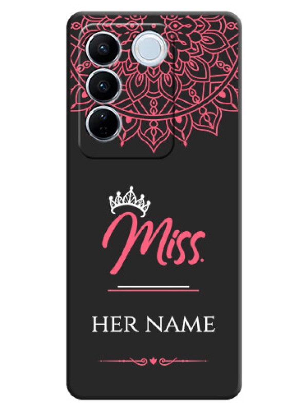 Custom Mrs Name with Floral Design on Space Black Personalized Soft Matte Phone Covers - Vivo V27