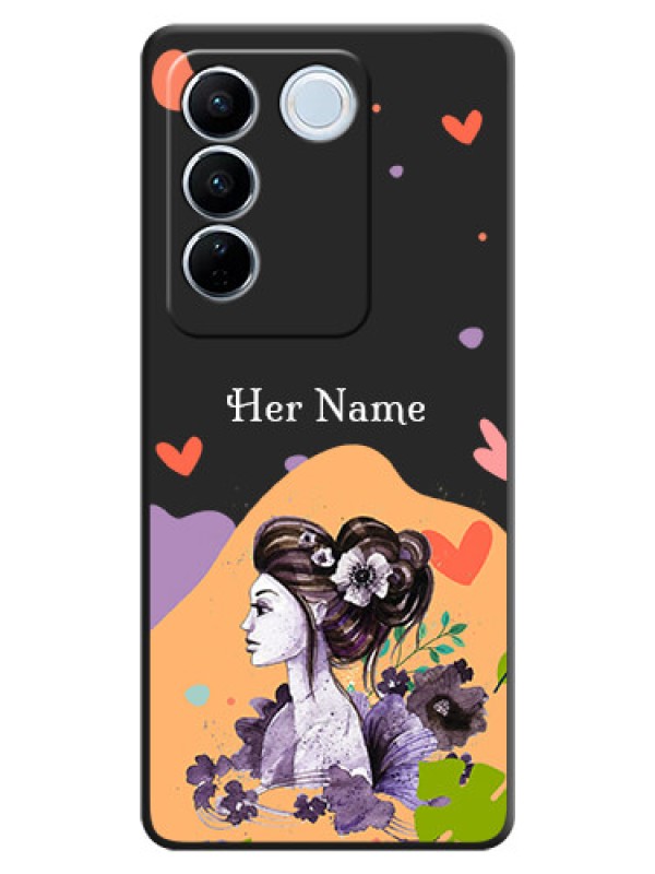 Custom Namecase For Her With Fancy Lady Image On Space Black Personalized Soft Matte Phone Covers -Vivo V27
