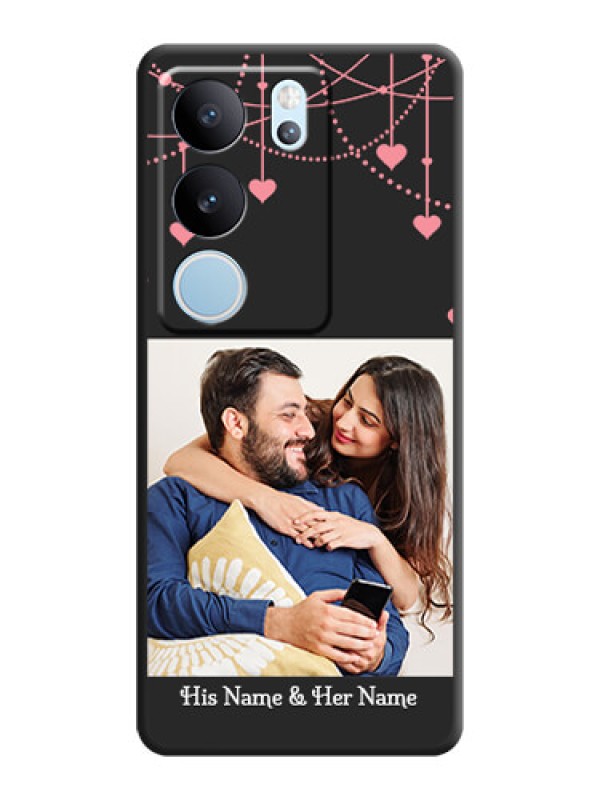 Custom Pink Love Hangings with Text On Space Black Custom Soft Matte Mobile Back Cover - Vivo V29 5G