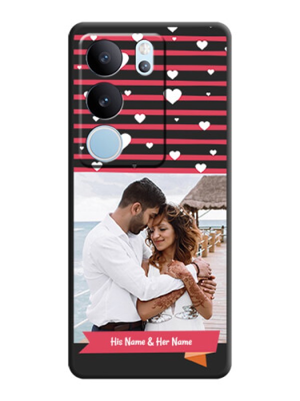 Custom White Color Love Symbols with Pink Lines Pattern On Space Black Custom Soft Matte Mobile Back Cover - Vivo V29 5G