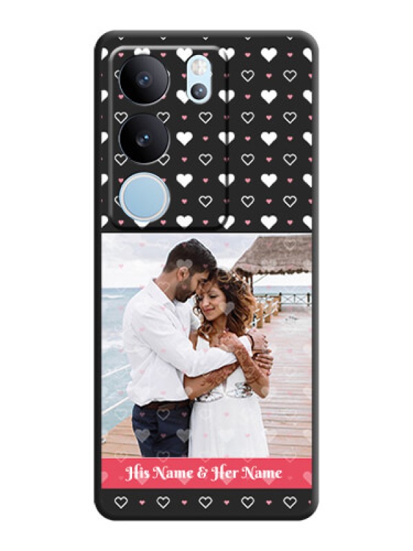 Custom White Color Love Symbols with Text Design on Photo On Space Black Custom Soft Matte Mobile Back Cover - Vivo V29 5G