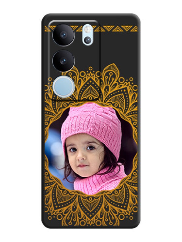 Custom Round Image with Floral Design On Space Black Custom Soft Matte Mobile Back Cover - Vivo V29 5G