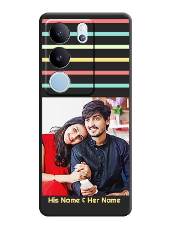 Custom Color Stripes with Photo and Text on Photo  On Space Black Custom Soft Matte Mobile Back Cover - Vivo V29 5G