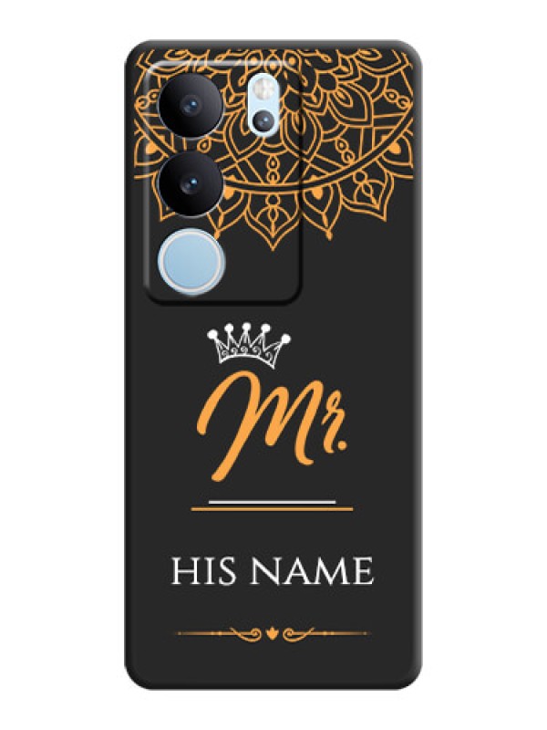 Custom Mr Name with Floral Design On Space Black Custom Soft Matte Mobile Back Cover - Vivo V29 5G
