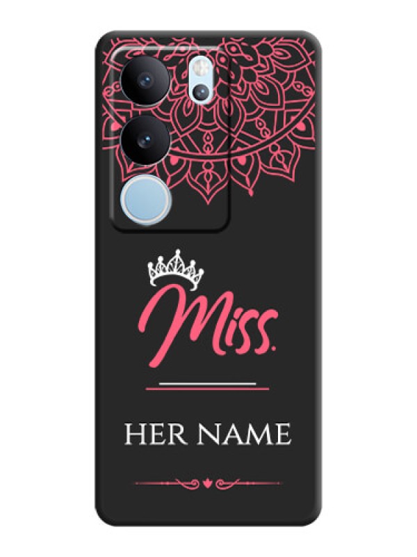 Custom Mrs Name with Floral Design On Space Black Custom Soft Matte Mobile Back Cover - Vivo V29 5G