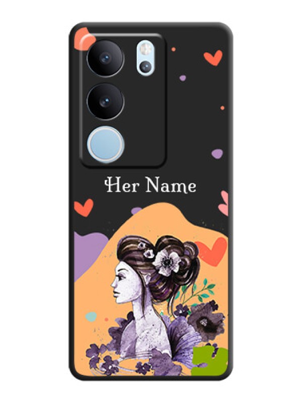 Custom Namecase For Her With Fancy Lady Image On Space Black Custom Soft Matte Mobile Back Cover - Vivo V29 5G