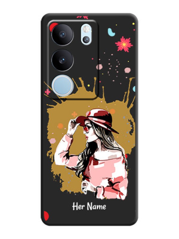 Custom Mordern Lady With Color Splash Background With Custom Text On Space Black Custom Soft Matte Mobile Back Cover - Vivo V29 5G