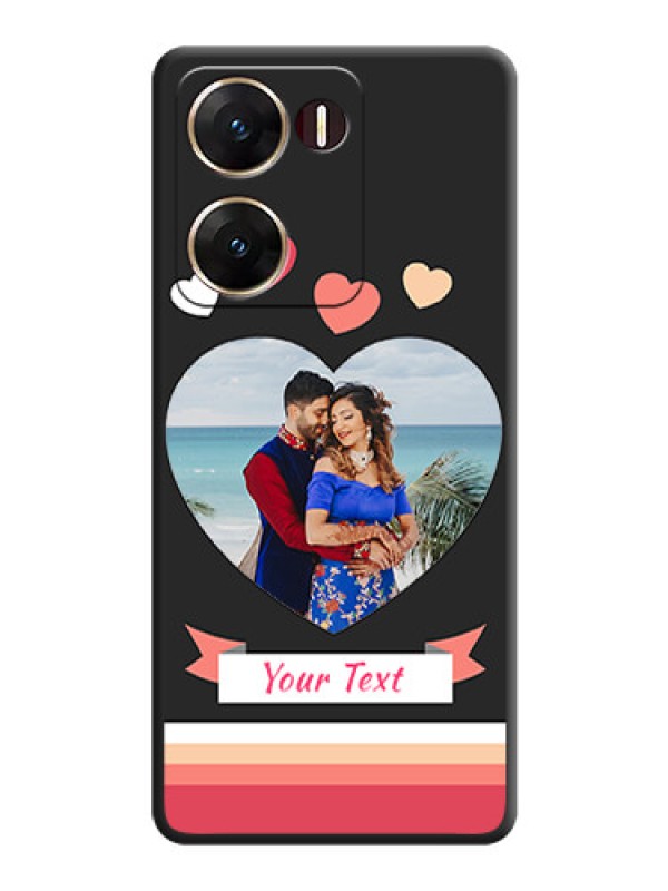 Custom Love Shaped Photo with Colorful Stripes On Space Black Custom Soft Matte Mobile Back Cover - Vivo V29E 5G