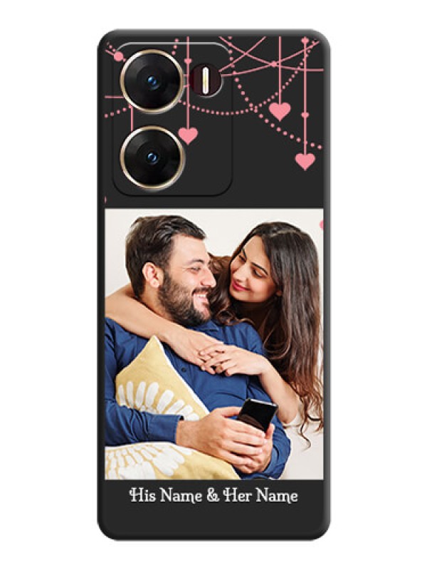Custom Pink Love Hangings with Text On Space Black Custom Soft Matte Mobile Back Cover - Vivo V29E 5G