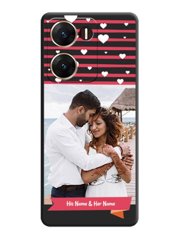 Custom White Color Love Symbols with Pink Lines Pattern On Space Black Custom Soft Matte Mobile Back Cover - Vivo V29E 5G