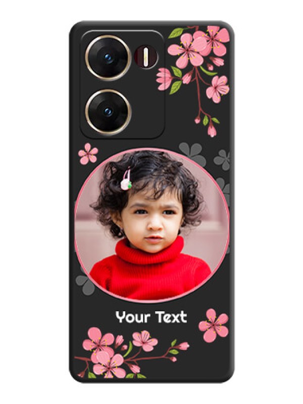 Custom Round Image with Pink Color Floral Design on Photo On Space Black Custom Soft Matte Mobile Back Cover - Vivo V29E 5G