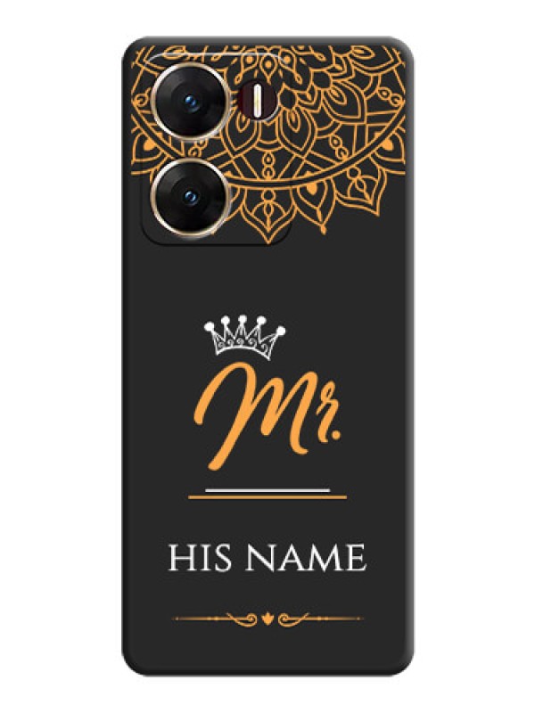 Custom Mr Name with Floral Design On Space Black Custom Soft Matte Mobile Back Cover - Vivo V29E 5G