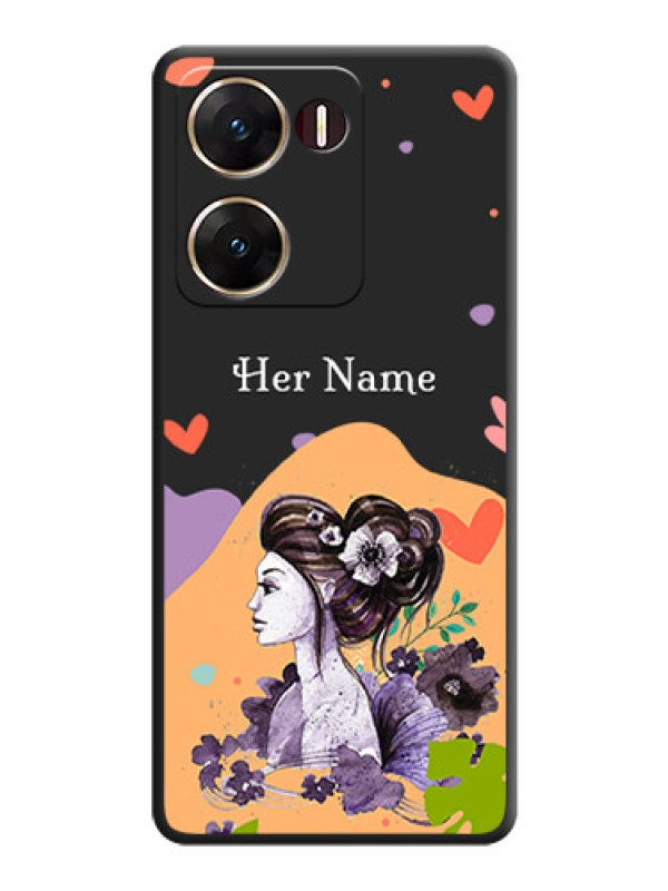 Custom Namecase For Her With Fancy Lady Image On Space Black Custom Soft Matte Mobile Back Cover - Vivo V29E 5G