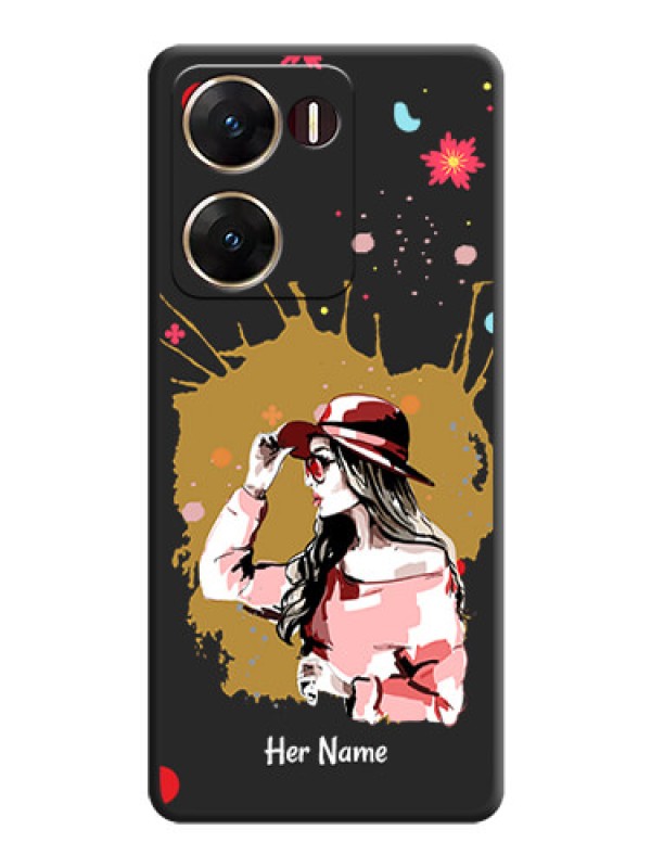 Custom Mordern Lady With Color Splash Background With Custom Text On Space Black Custom Soft Matte Mobile Back Cover - Vivo V29E 5G