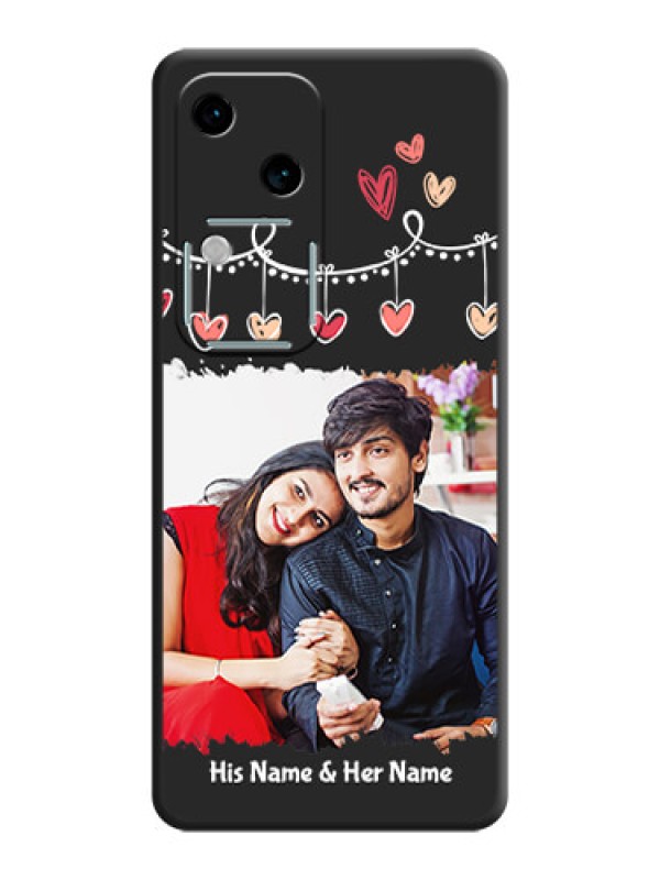 Custom Pink Love Hangings with Name on Space Black Custom Soft Matte Phone Cases - Vivo V30 5G