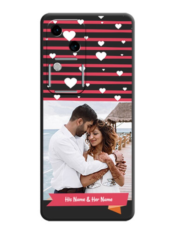 Custom White Color Love Symbols with Pink Lines Pattern on Space Black Custom Soft Matte Phone Cases - Vivo V30 5G