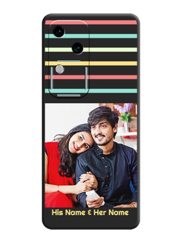 Custom Color Stripes with Photo and Text - Photo on Space Black Soft Matte Mobile Case - Vivo V30 5G