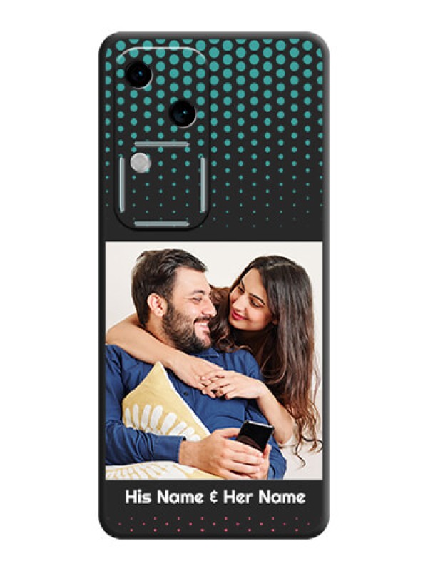 Custom Faded Dots with Grunge Photo Frame and Text on Space Black Custom Soft Matte Phone Cases - Vivo V30 5G