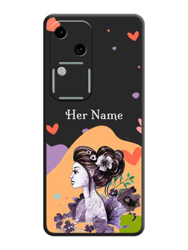 Custom Namecase For Her With Fancy Lady Image On Space Black Personalized Soft Matte Phone Covers - Vivo V30 5G