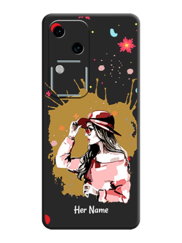 Custom Mordern Lady With Color Splash Background With Custom Text On Space Black Personalized Soft Matte Phone Covers - Vivo V30 5G