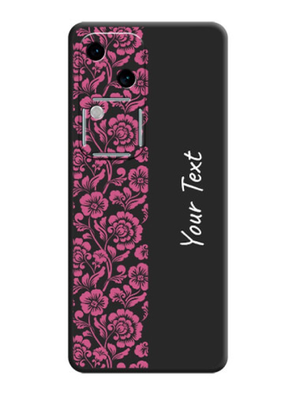 Custom Pink Floral Pattern Design With Custom Text On Space Black Personalized Soft Matte Phone Covers - Vivo V30 5G