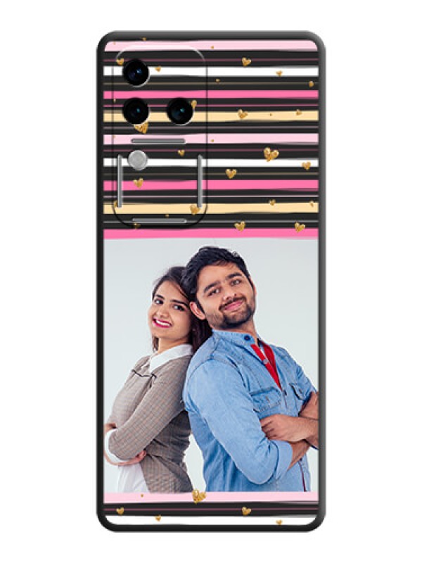 Custom Multicolor Lines and Golden Love Symbols Design - Photo on Space Black Soft Matte Mobile Cover - Vivo V30 Pro 5G