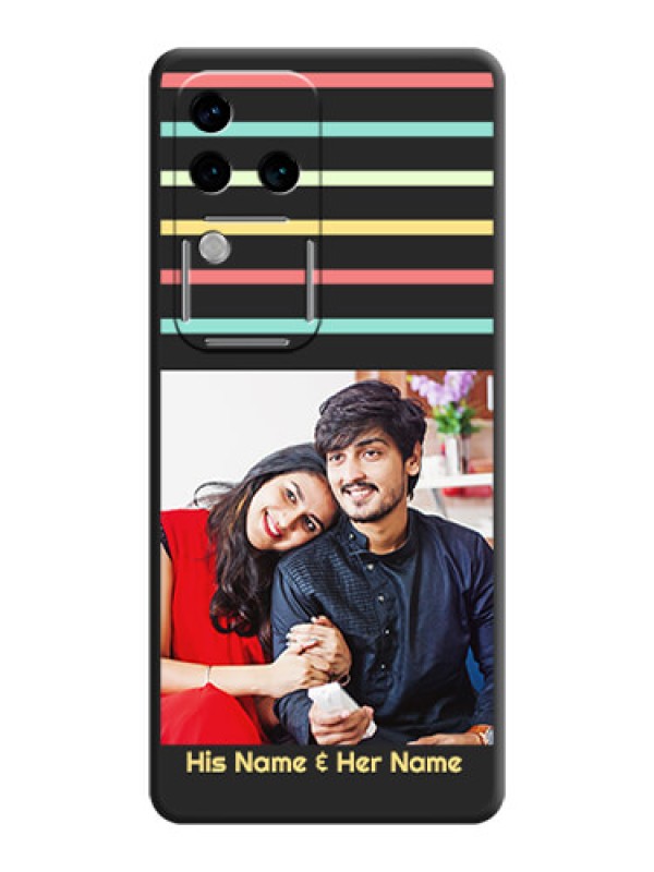 Custom Color Stripes with Photo and Text - Photo on Space Black Soft Matte Mobile Case - Vivo V30 Pro 5G