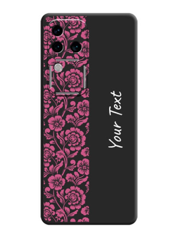 Custom Pink Floral Pattern Design With Custom Text On Space Black Personalized Soft Matte Phone Covers - Vivo V30 Pro 5G