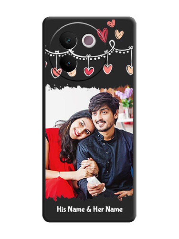 Custom Pink Love Hangings with Name On Space Black Custom Soft Matte Mobile Back Cover - Vivo V30e 5G