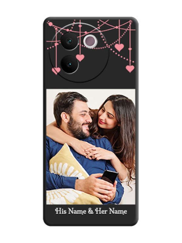 Custom Pink Love Hangings with Text On Space Black Custom Soft Matte Mobile Back Cover - Vivo V30e 5G