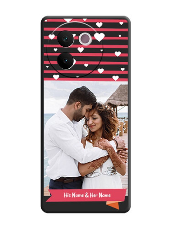 Custom White Color Love Symbols with Pink Lines Pattern On Space Black Custom Soft Matte Mobile Back Cover - Vivo V30e 5G