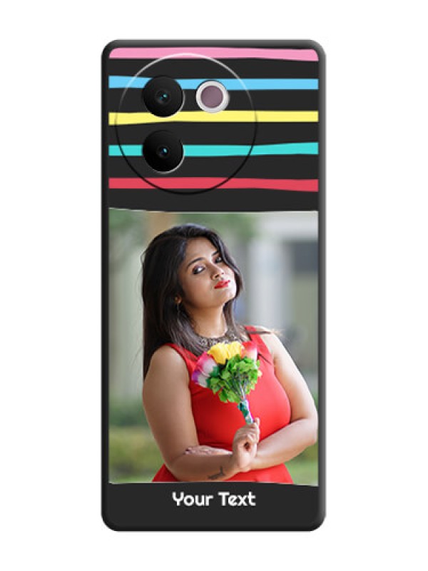 Custom Multicolor Lines with Image On Space Black Custom Soft Matte Mobile Back Cover - Vivo V30e 5G