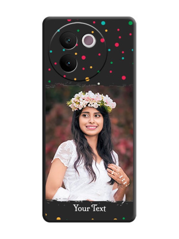 Custom Multicolor Dotted Pattern with Text On Space Black Custom Soft Matte Mobile Back Cover - Vivo V30e 5G