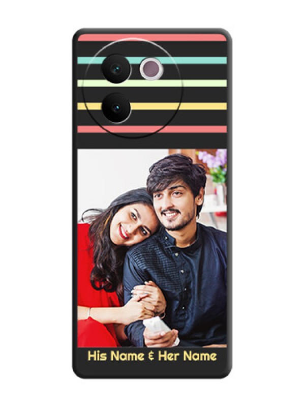 Custom Color Stripes with Photo and Text on Photo On Space Black Custom Soft Matte Mobile Back Cover - Vivo V30e 5G