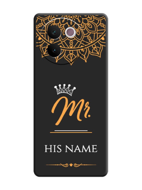 Custom Mr Name with Floral Design On Space Black Custom Soft Matte Mobile Back Cover - Vivo V30e 5G