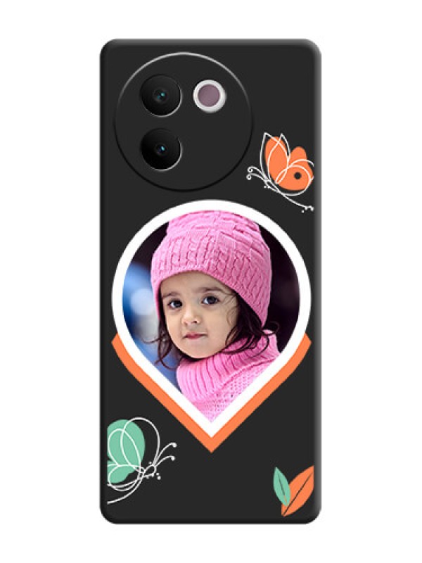 Custom Upload Pic With Simple Butterly Design On Space Black Custom Soft Matte Mobile Back Cover - Vivo V30e 5G