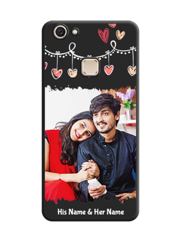 Custom Pink Love Hangings with Name On Space Black Custom Soft Matte Mobile Back Cover - Vivo V7 Plus