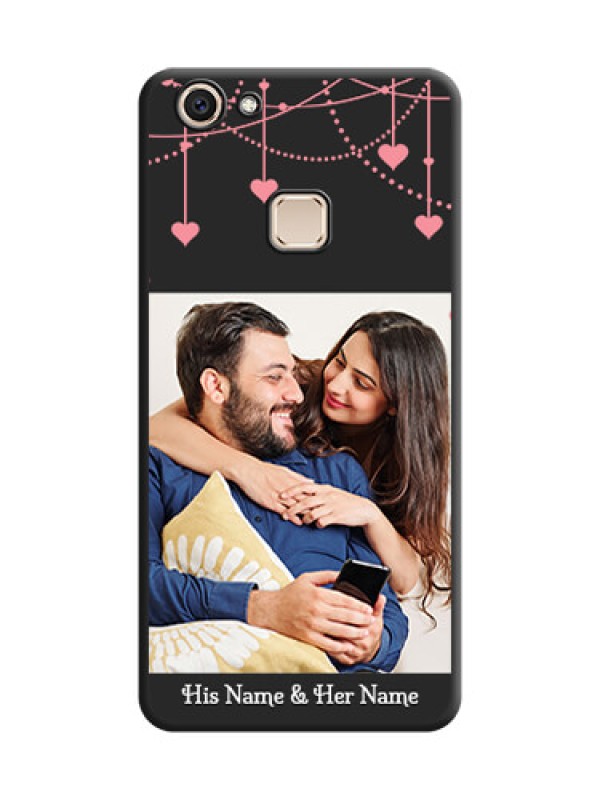 Custom Pink Love Hangings with Text On Space Black Custom Soft Matte Mobile Back Cover - Vivo V7 Plus