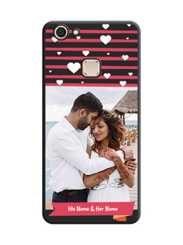 Custom White Color Love Symbols with Pink Lines Pattern On Space Black Custom Soft Matte Mobile Back Cover - Vivo V7 Plus