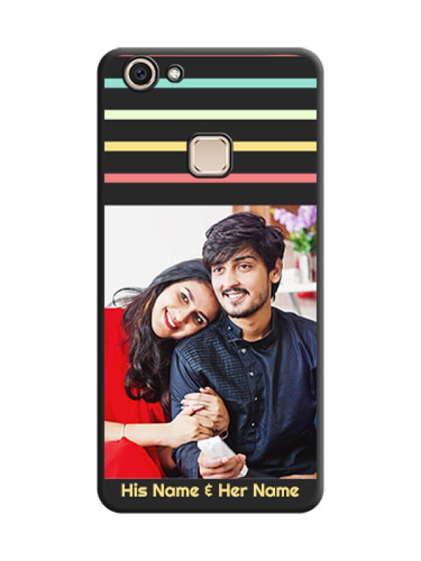 Custom Color Stripes with Photo and Text on Photo  On Space Black Custom Soft Matte Mobile Back Cover - Vivo V7 Plus